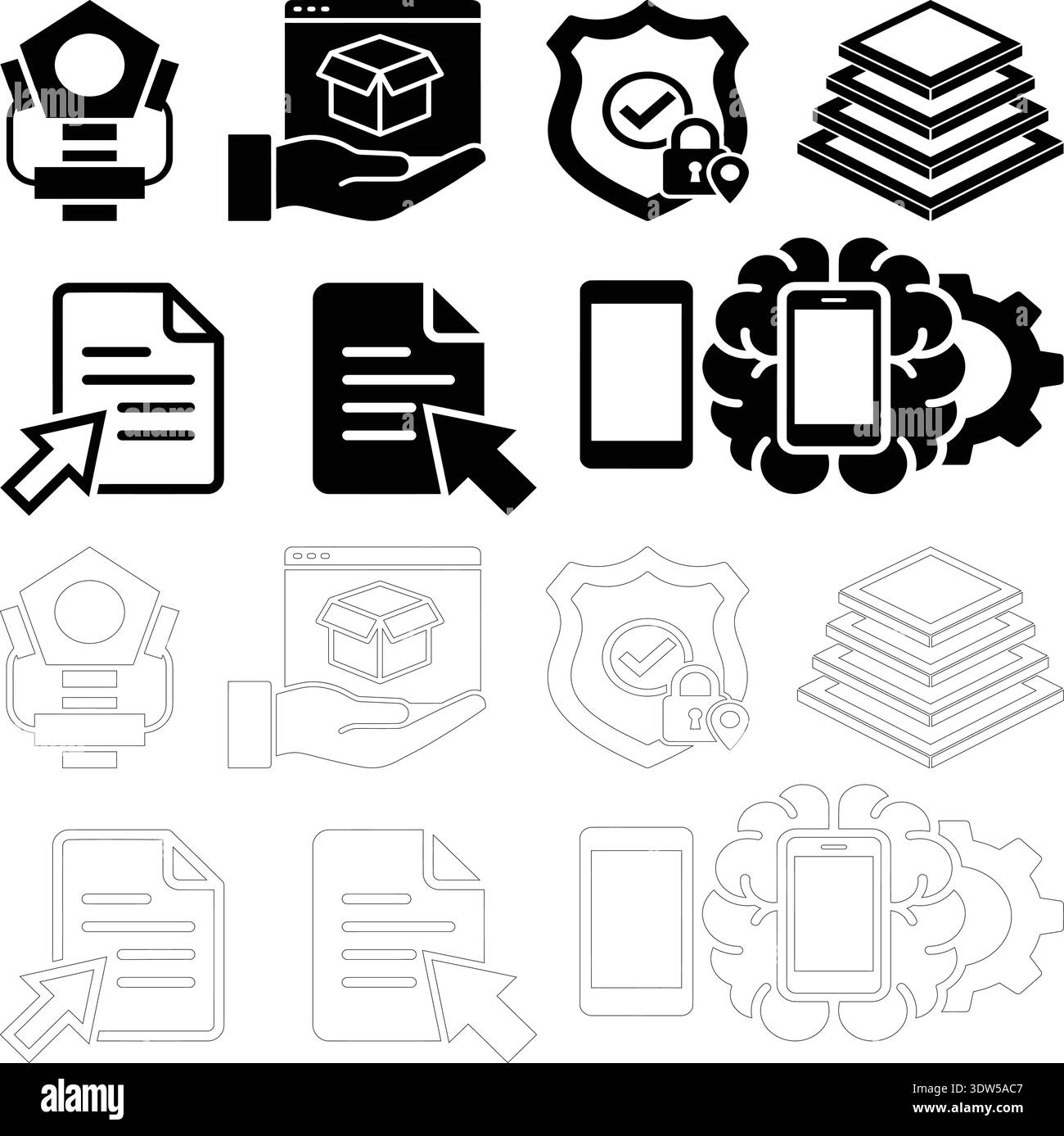 Security, Data and Mobile Technology Icons Set Vector Illustration Stock Vector