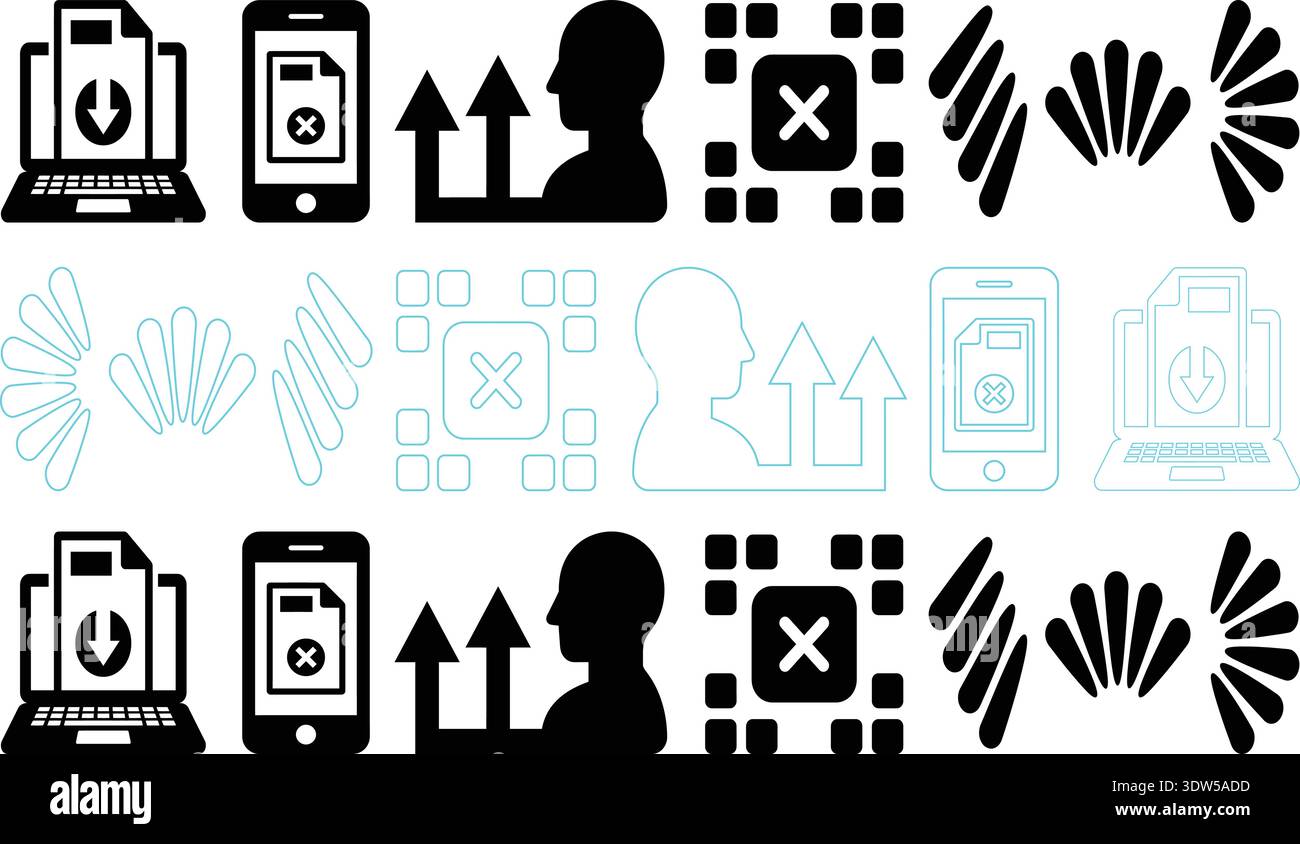 File Upload, User Growth and Abstract Shape Icons Set Vector Illustration Stock Vector