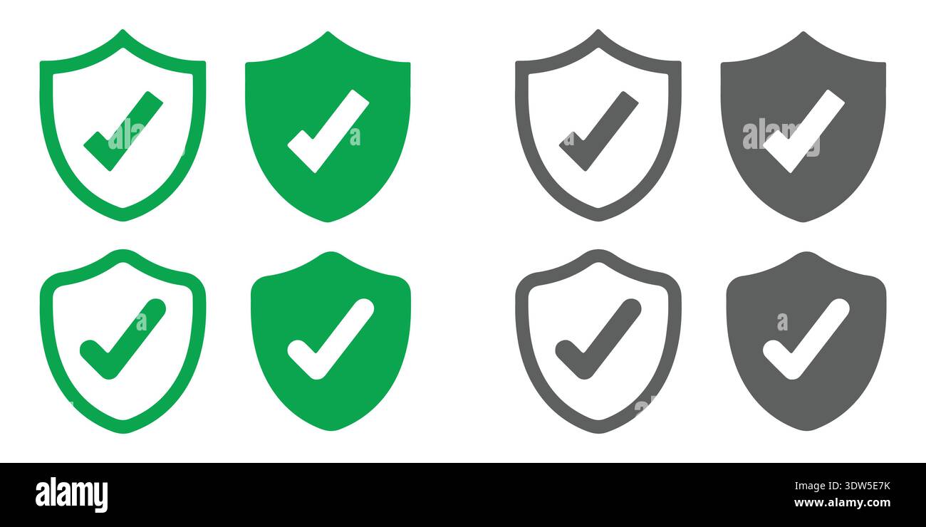 Set of shield icons with check marks, security and protection symbols ...