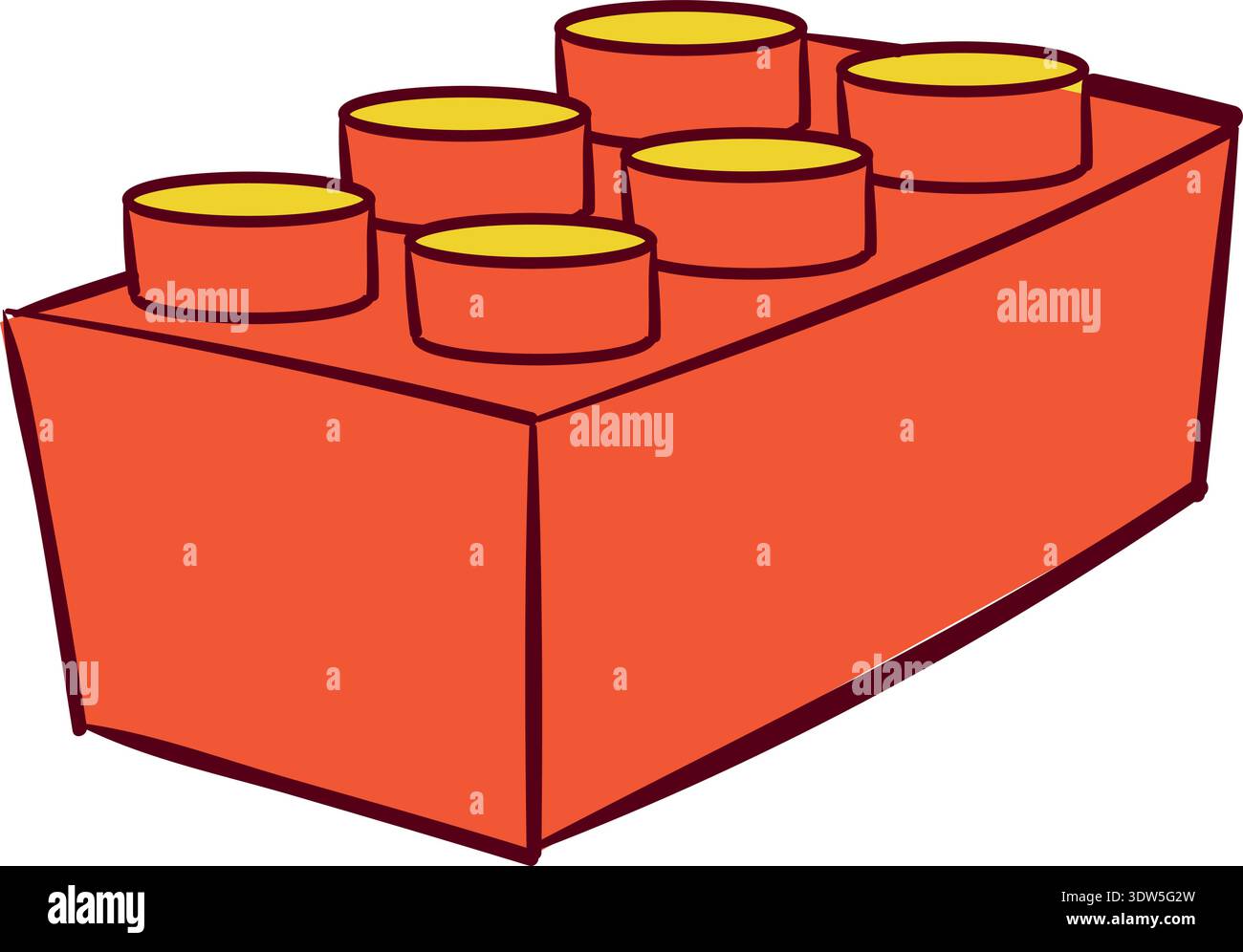 Construction brick color doodle. Red plastic block Stock Vector