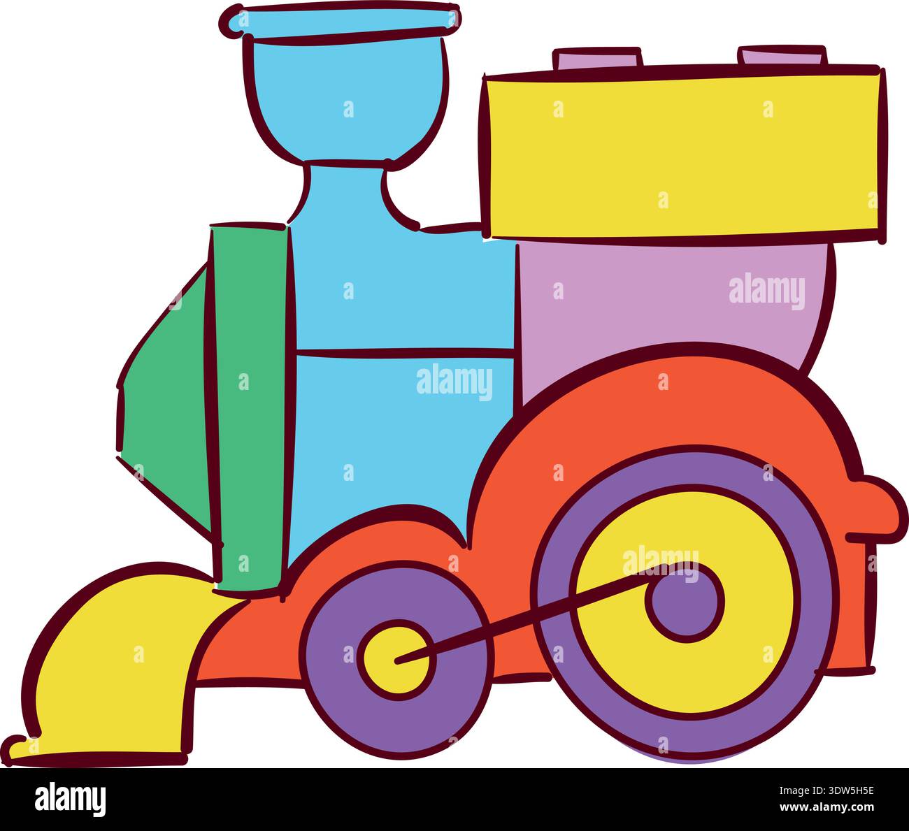 Plastic train doodle. Locomotive toy color icon Stock Vector