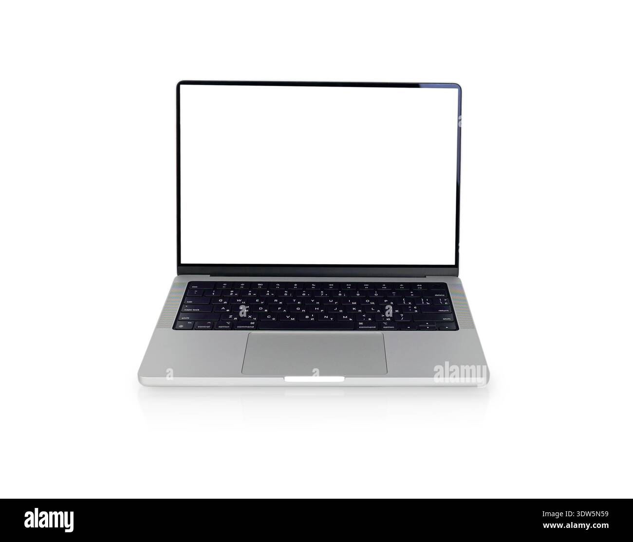 Laptop with Blank Screen Isolated on White Background Front View Stock Photo