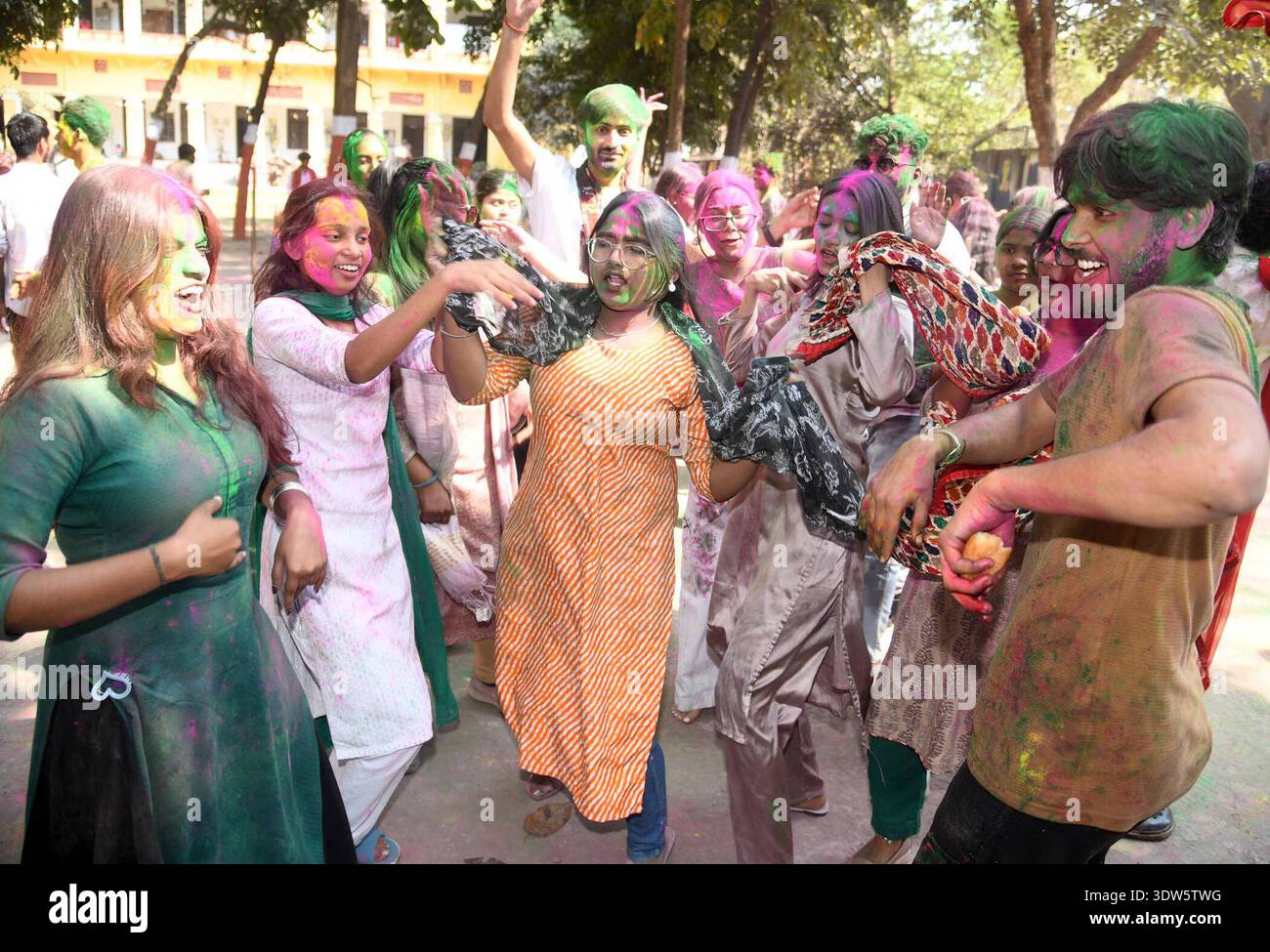 PATNA, INDIA - FEBRUARY 23: Students celebrating during Holi Milan Samaroh ahead of Holi festival at College of Arts & Crafts on February 23, 2026 in Patna, India. Photo by Santosh Kumar/Hindustan PATNA, INDIA - FEBRUARY 23: Students celebrating during Holi Milan Samaroh ahead of Holi festival at College of Arts & Crafts on February 23, 2026 in Patna, India. Photo by Santosh Kumar/Hindustan