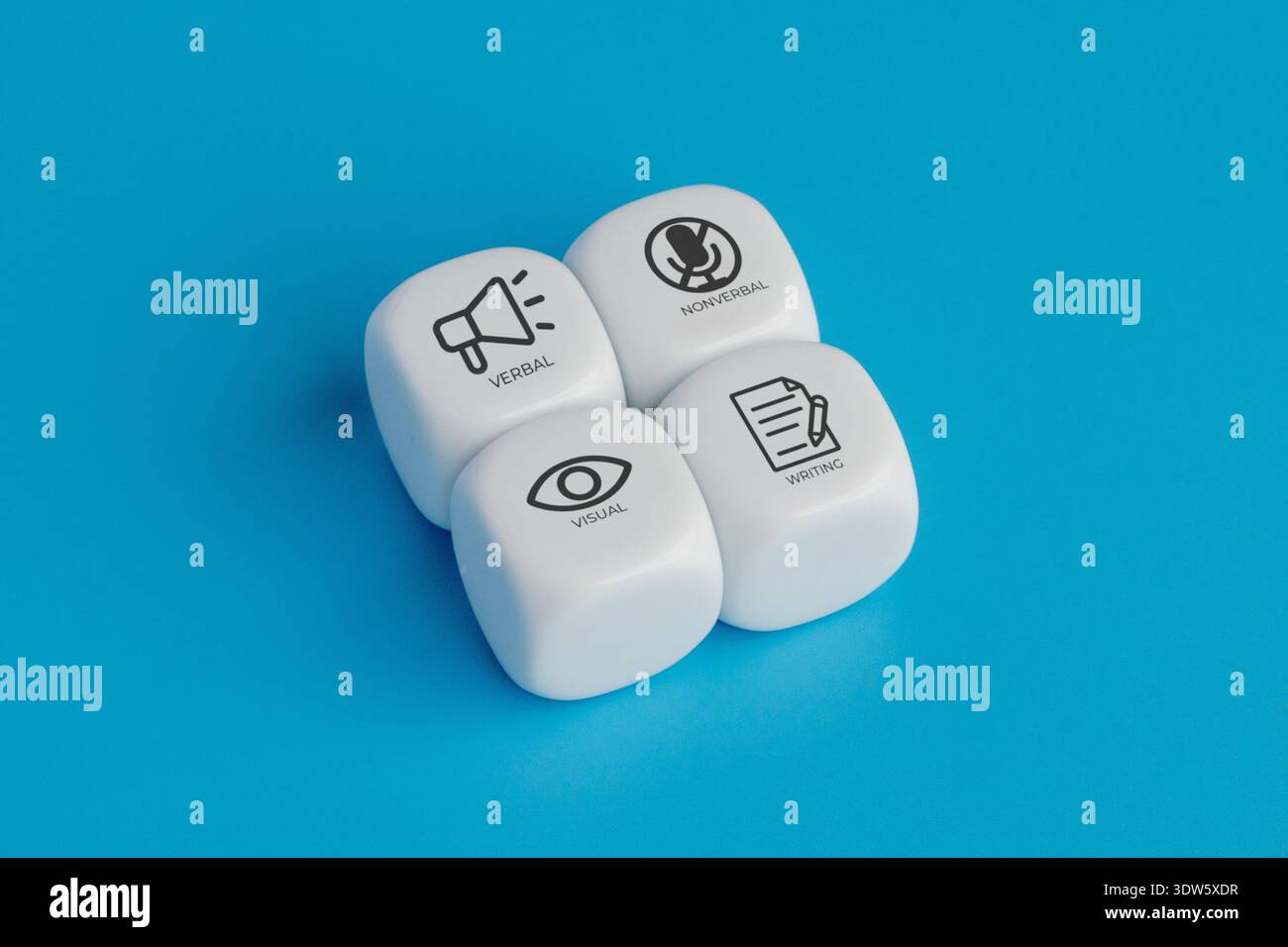 White cubes featuring icons and text for different types of ...