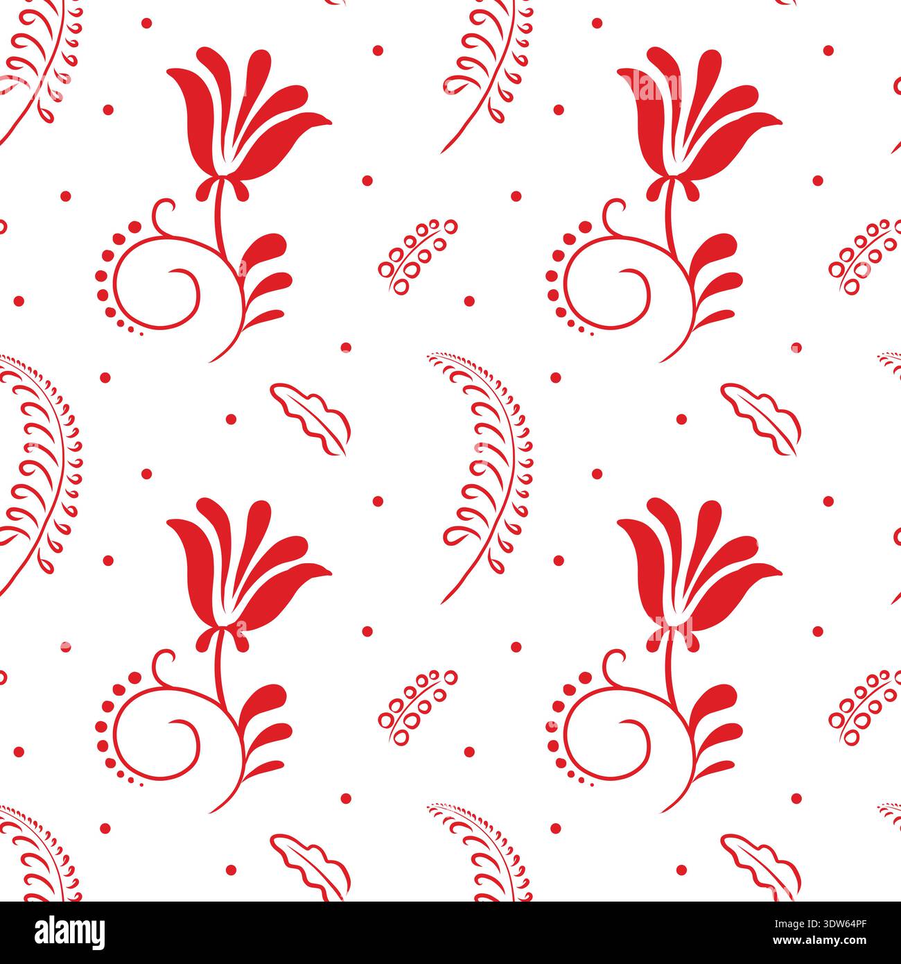 Wedding seamless pattern, Russian folk, Slavic wedding, a la Rus, red, vector Stock Vector