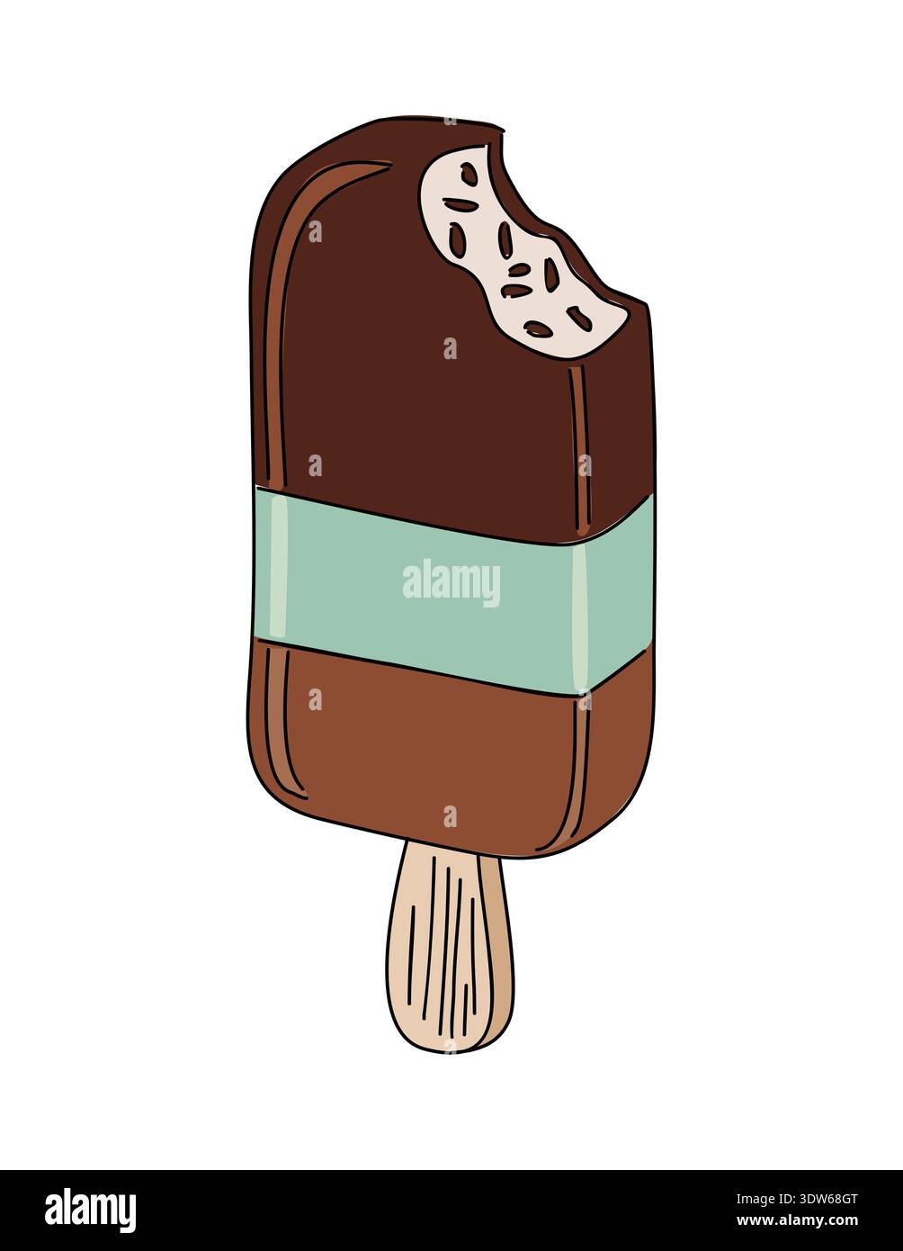 Chocolate covered mint ice cream bar bited  Stock Vector