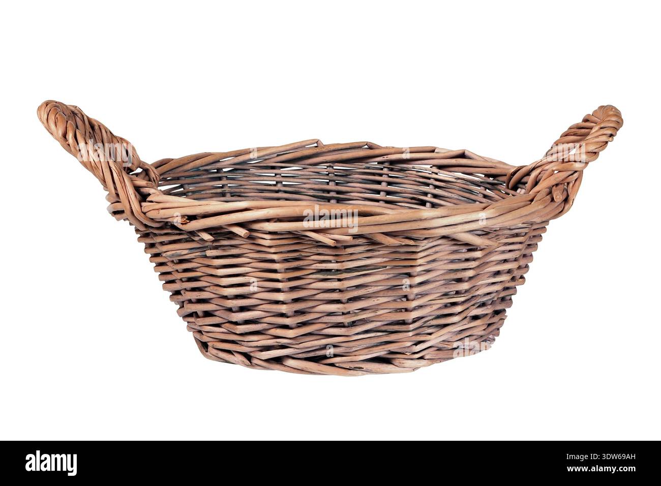 Empty wicker basket on white background Stock Photo