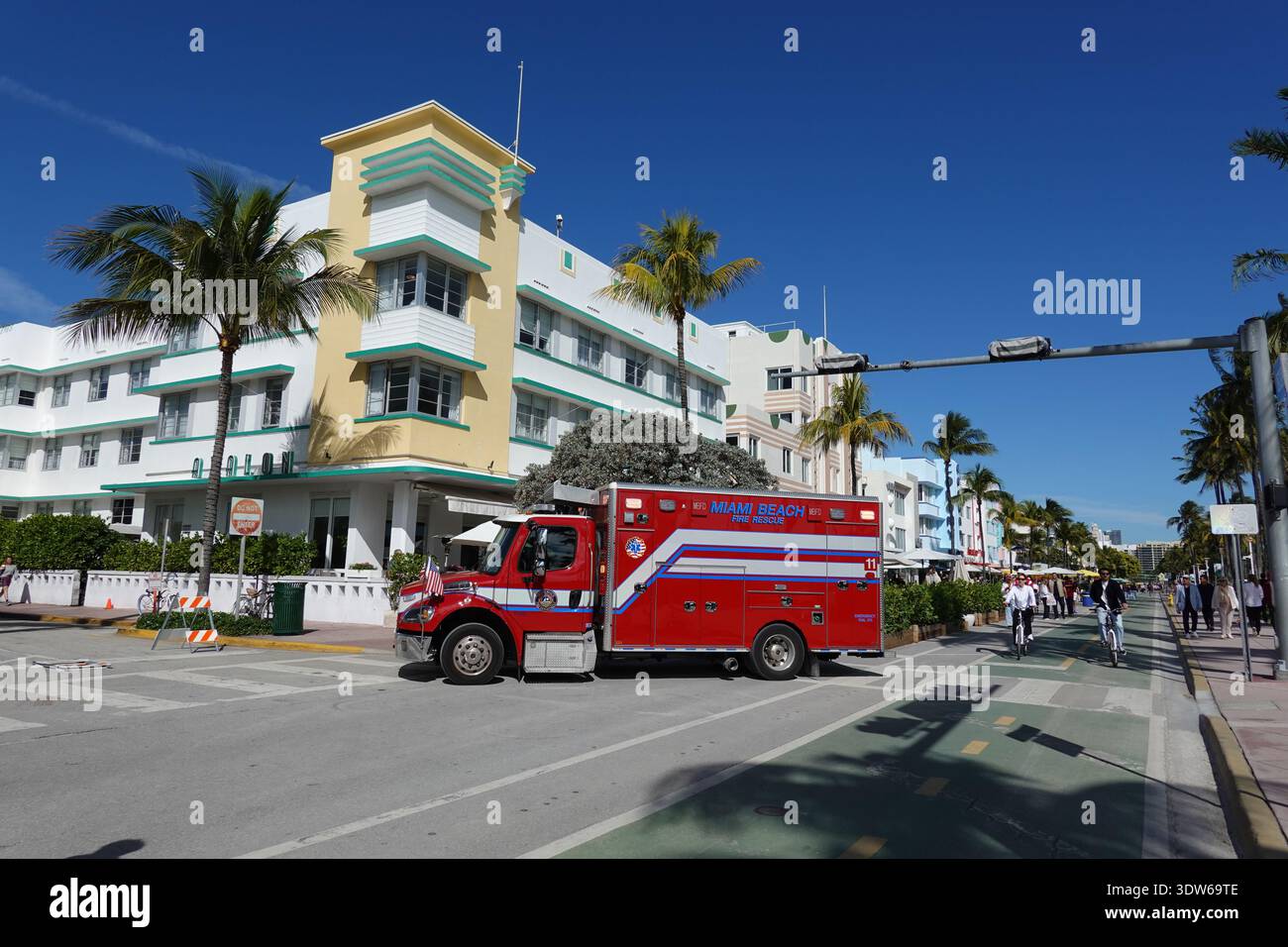 A local red fire engine the Miami Beach Fire Rescue (MDFR) emergency ...