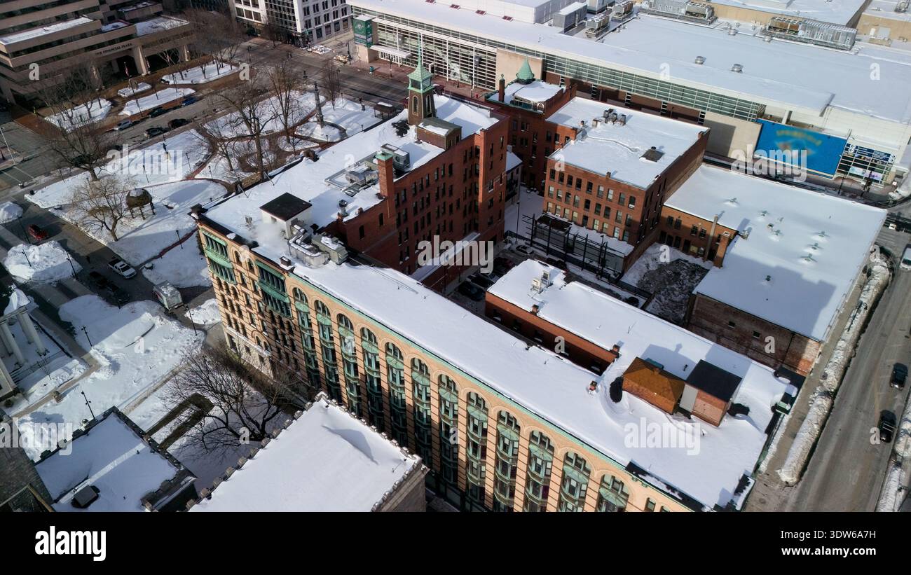 Stratton Building Springfield Aerial view of Springfield Massachusetts historic factory buildings in ...