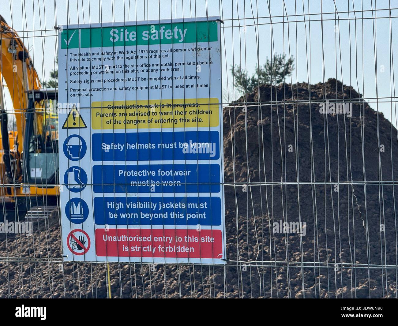 Kesgrave, Suffolk :25 February 2026 - Construction site for Pumptrack.Site safety notice. - Smartphone Captured Stock Image