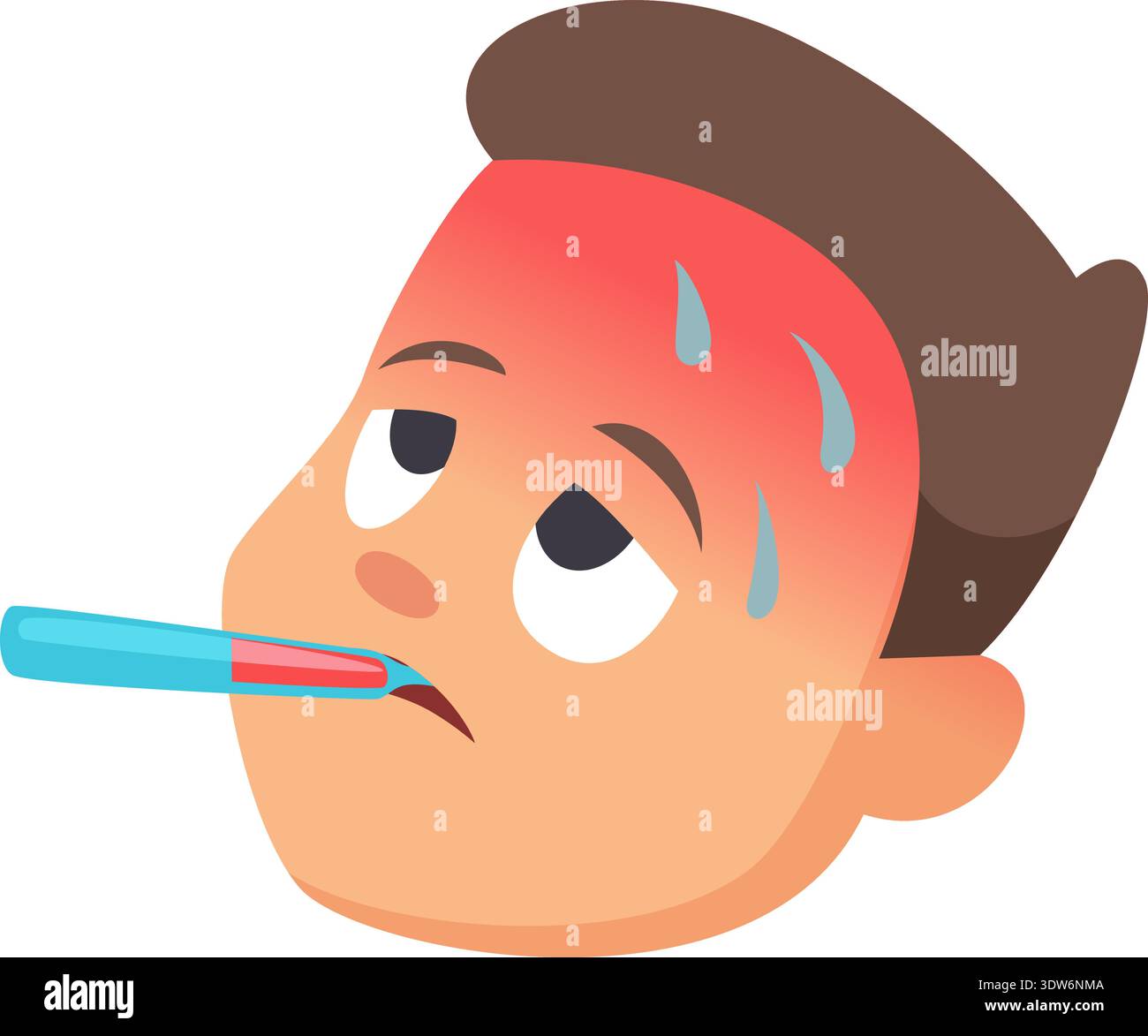 Fever cartoon icon. Hot kid head with thermometer in mouth Stock Vector