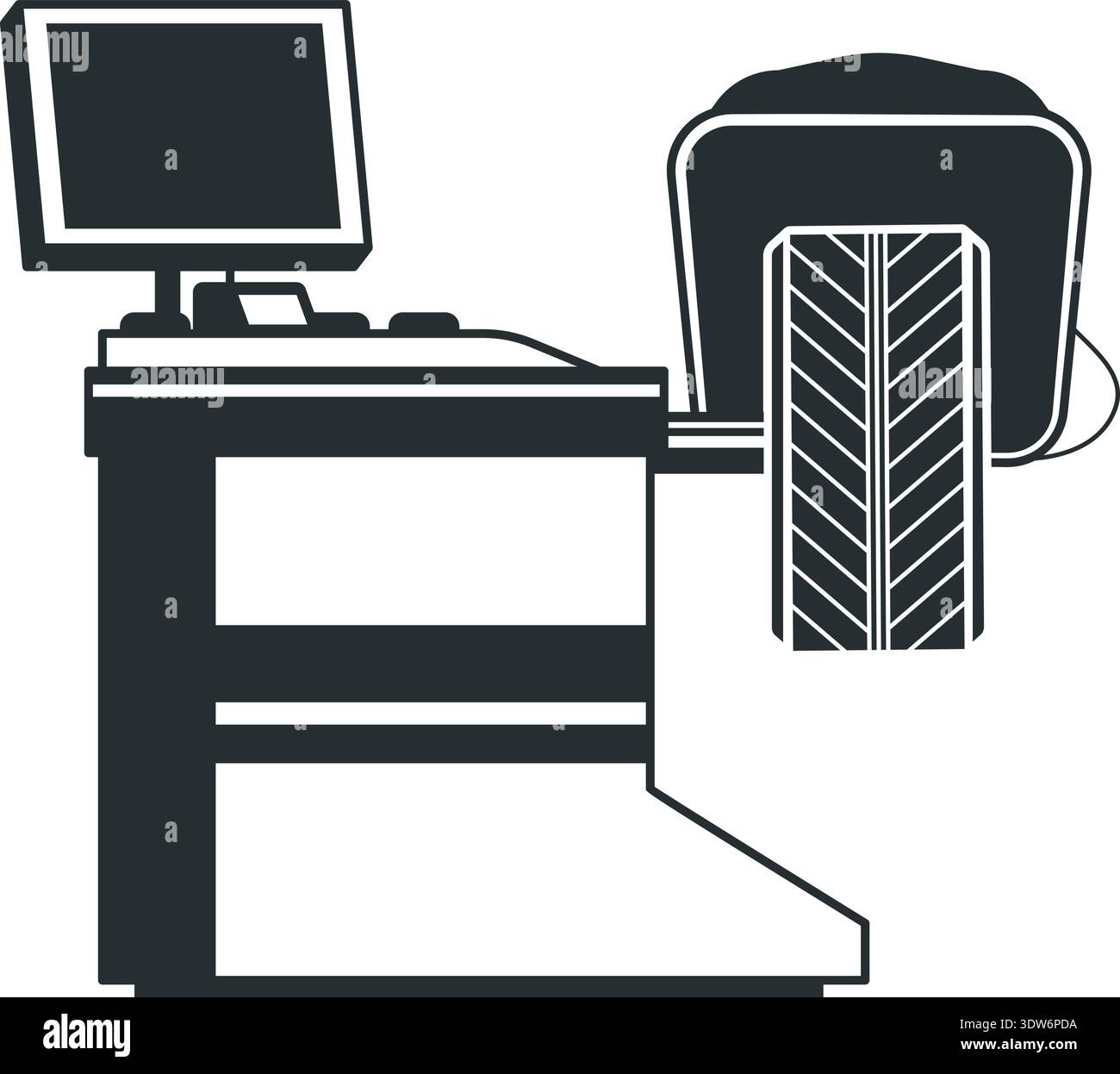 Wheel balancer black icon. Computer alignment check Stock Vector