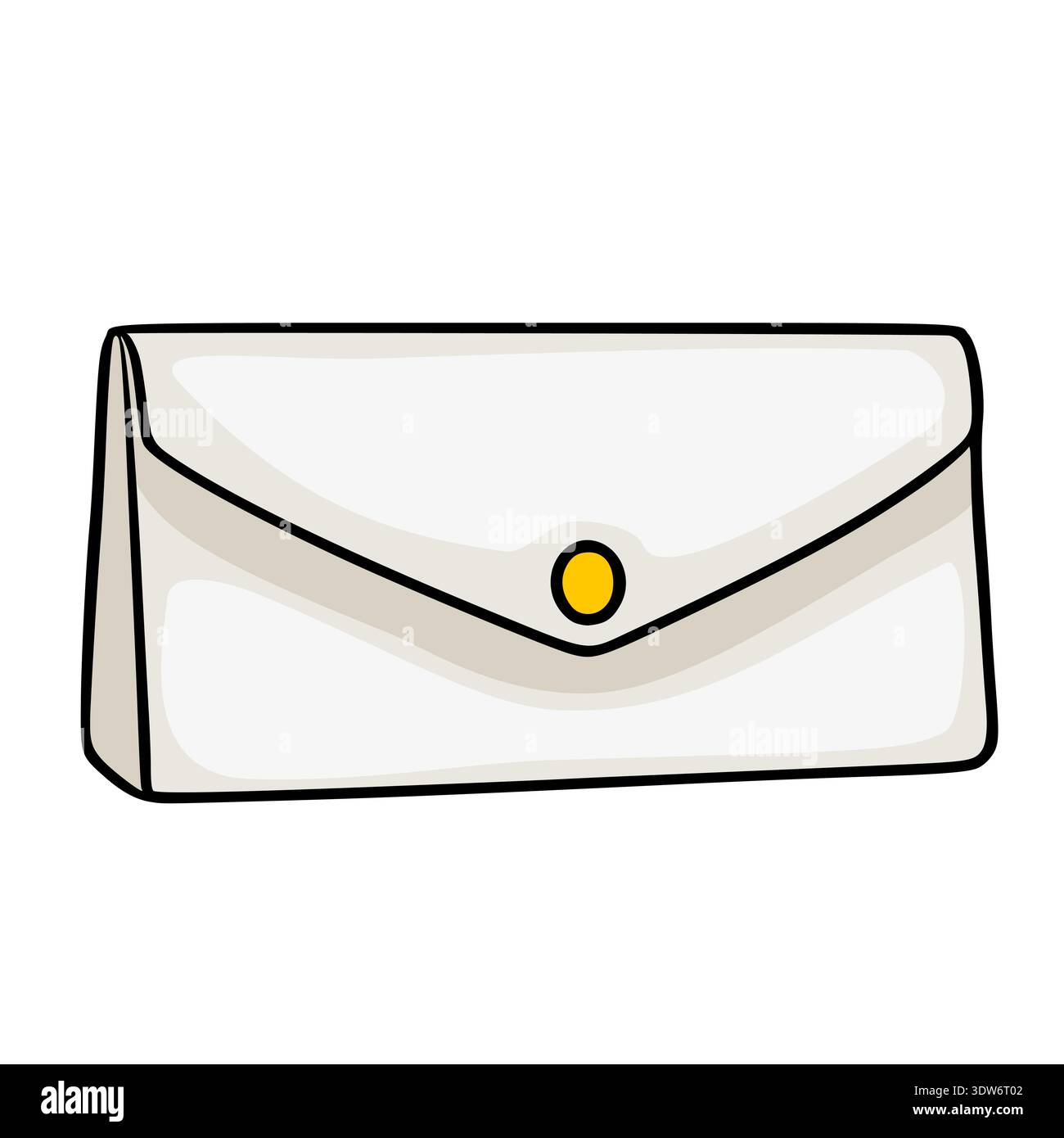 White clutch purse vector illustration, elegant envelope shape with yellow button closure Stock Vector