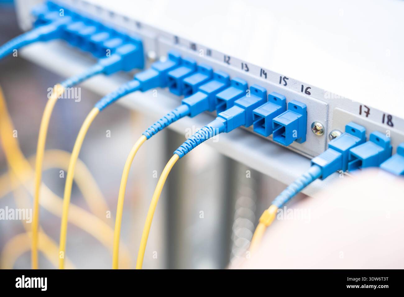 Connector with blue cables. Blur and selective focus. Stock Photo