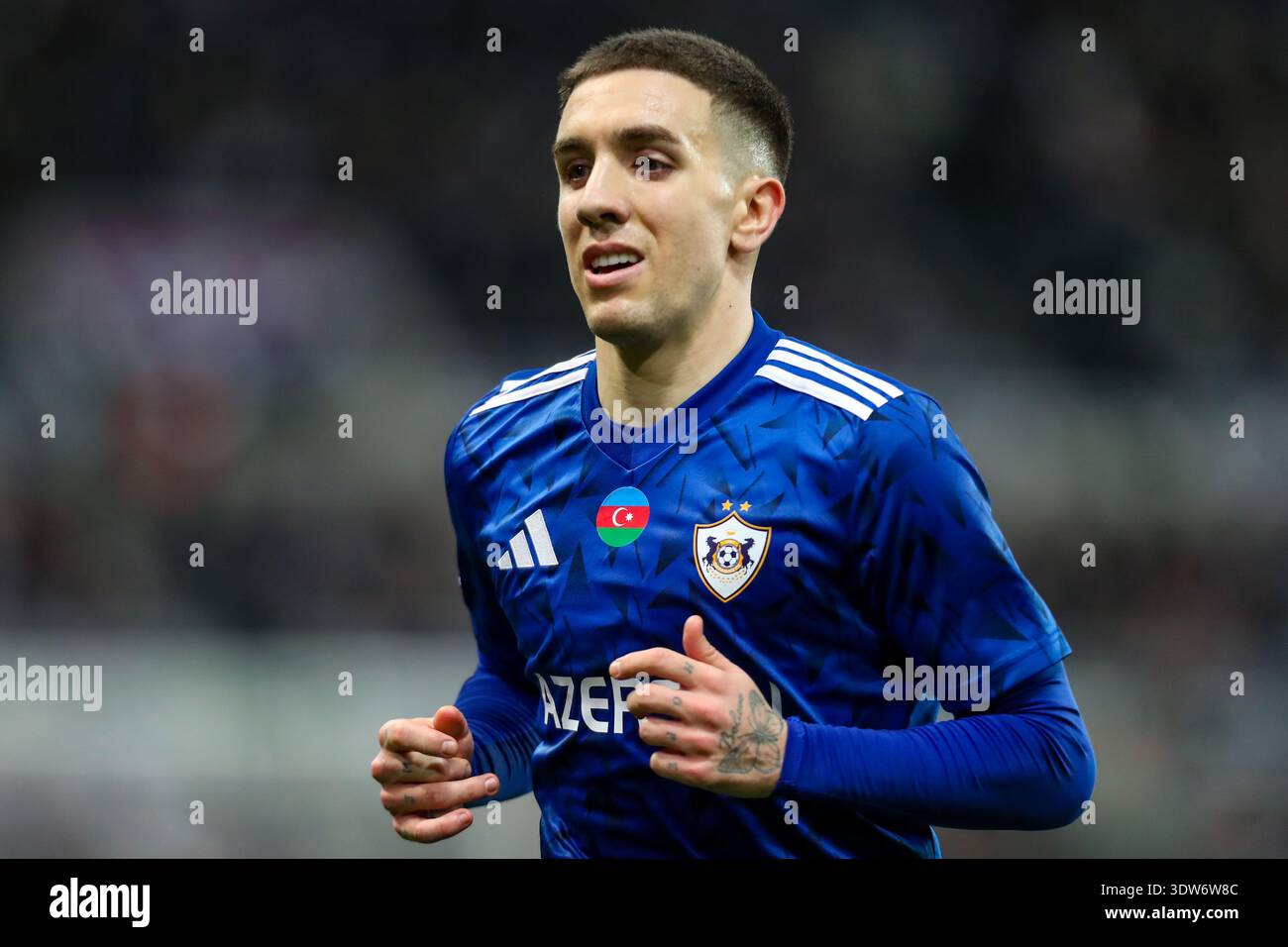 Newcastle Upon Tyne, UK. 24th Feb, 2026. Joni Montiel of Qarabag FK during  the Newcastle United v Qarabağ FK UEFA Champions League Play-Offs 2nd Leg  match at St. James' Park, Newcastle Upon