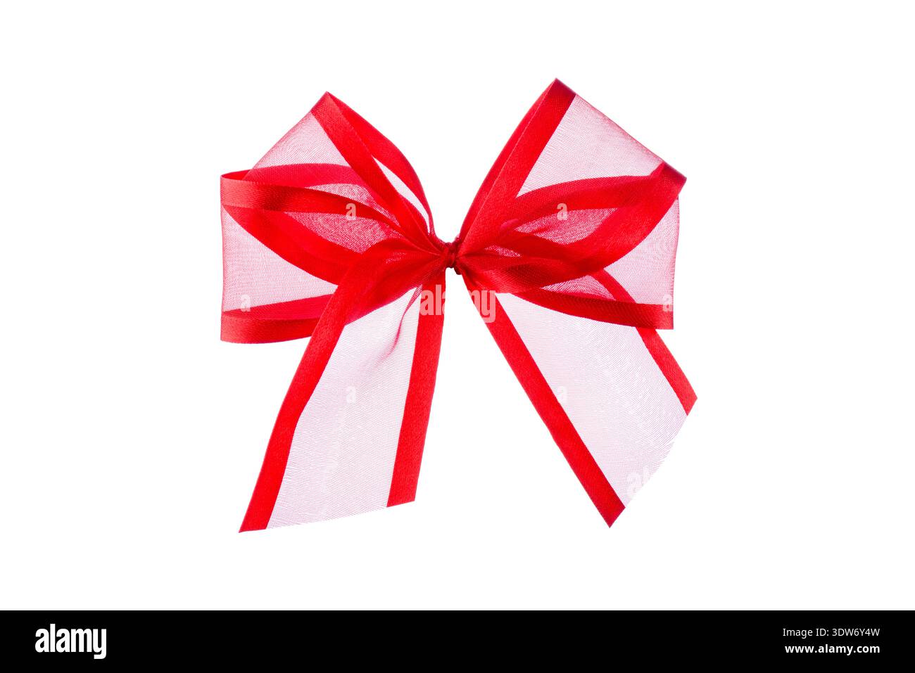 Red ribbon bow, isolated on white background. Stock Photo