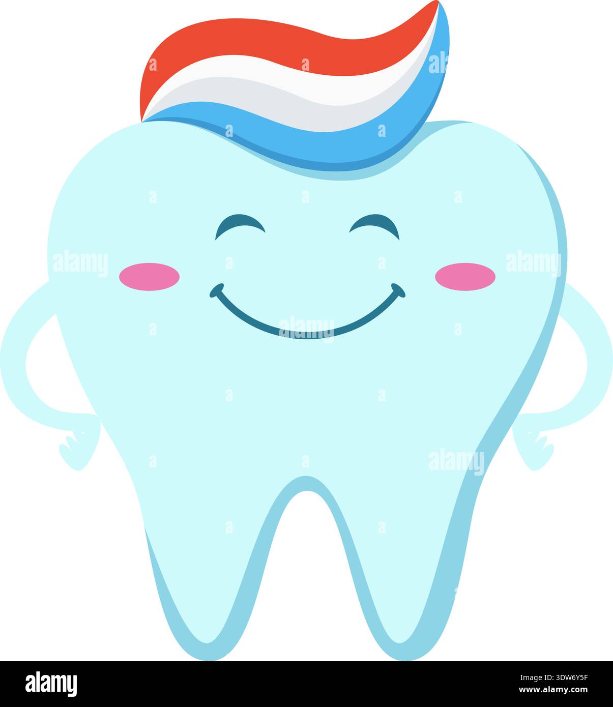 Happy clean tooth smiling with toothpaste. Cartoon dental mascot Stock Vector