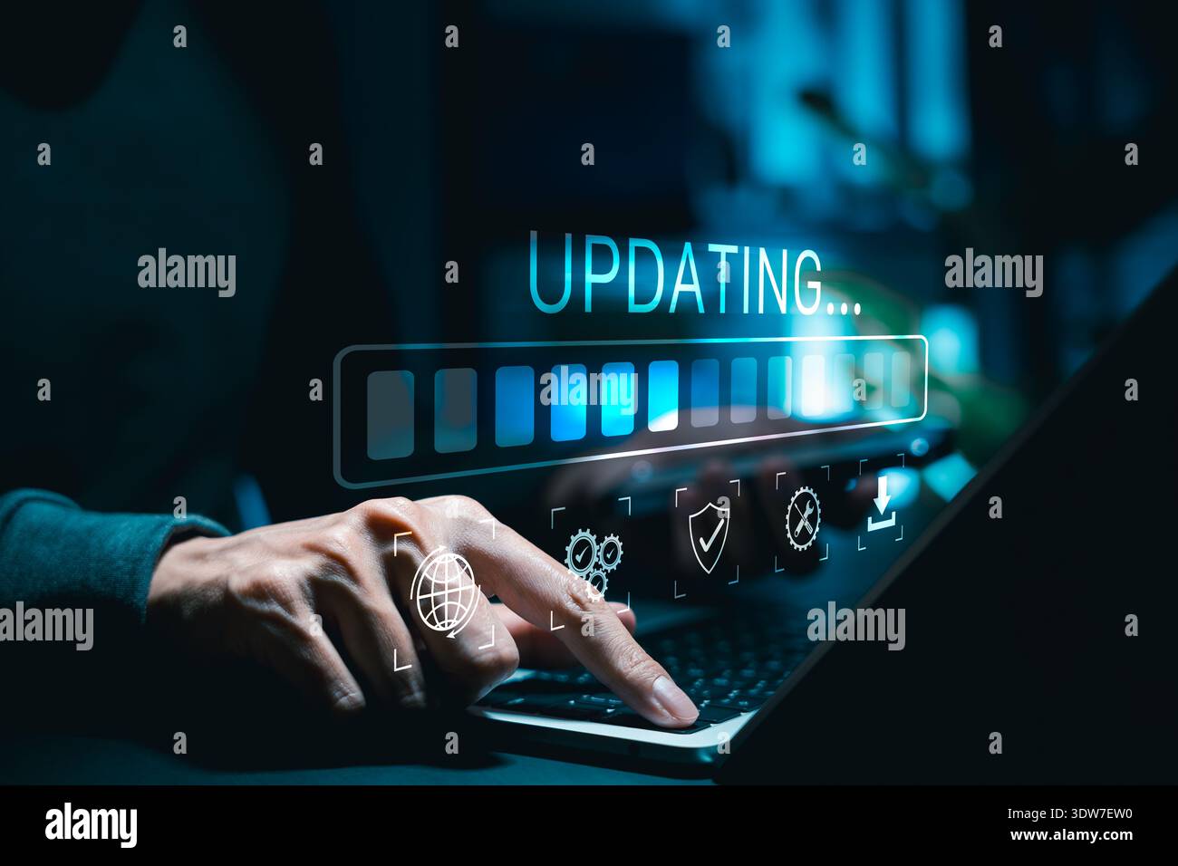 Update software application upgrade technology concept. Software update or Operating system, patch update, updating progress bar, Install app patch, Stock Photo