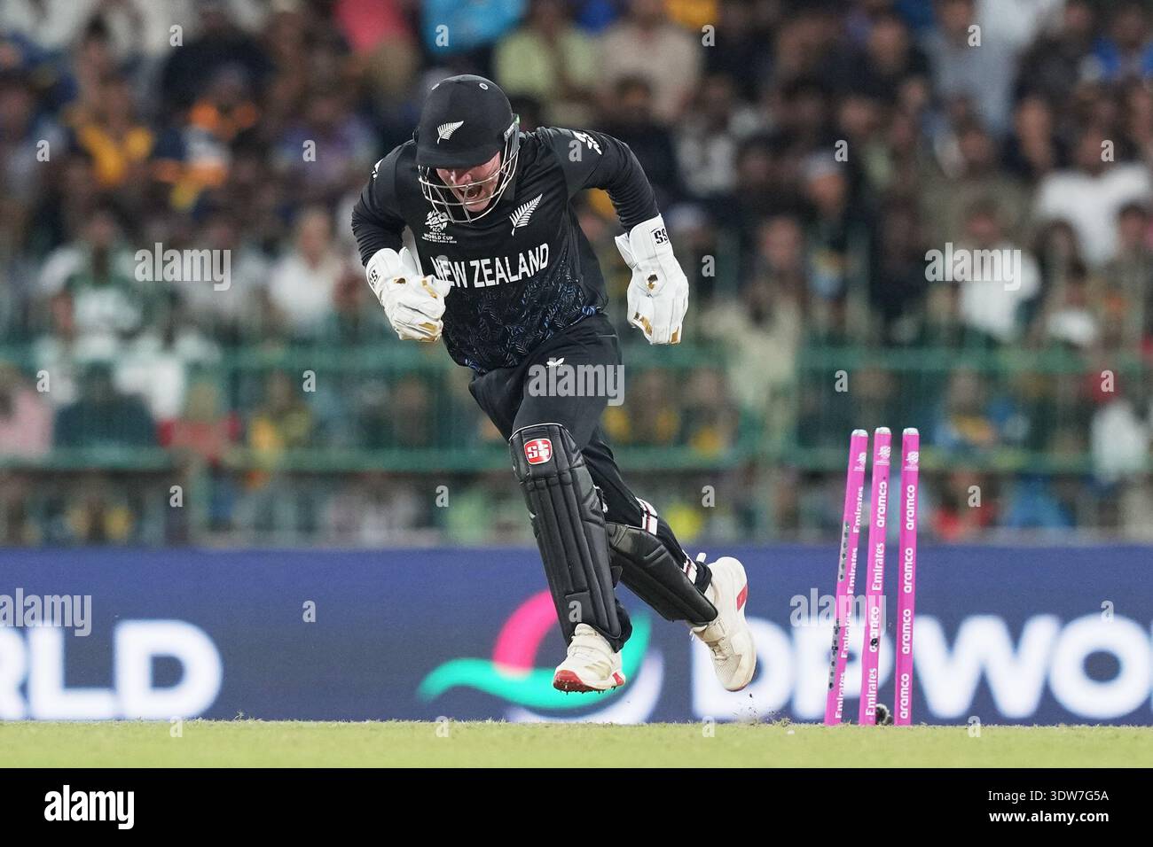New Zealand's Tim Seifert celebrates after stumps out Sri Lanka's Pavan ...