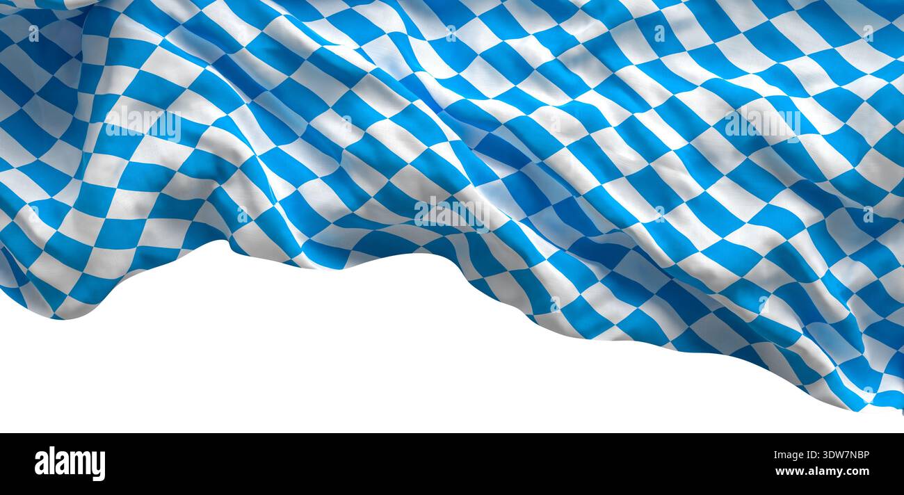 Waving bavarian flag 3d checkered pattern transparent background Stock Photo