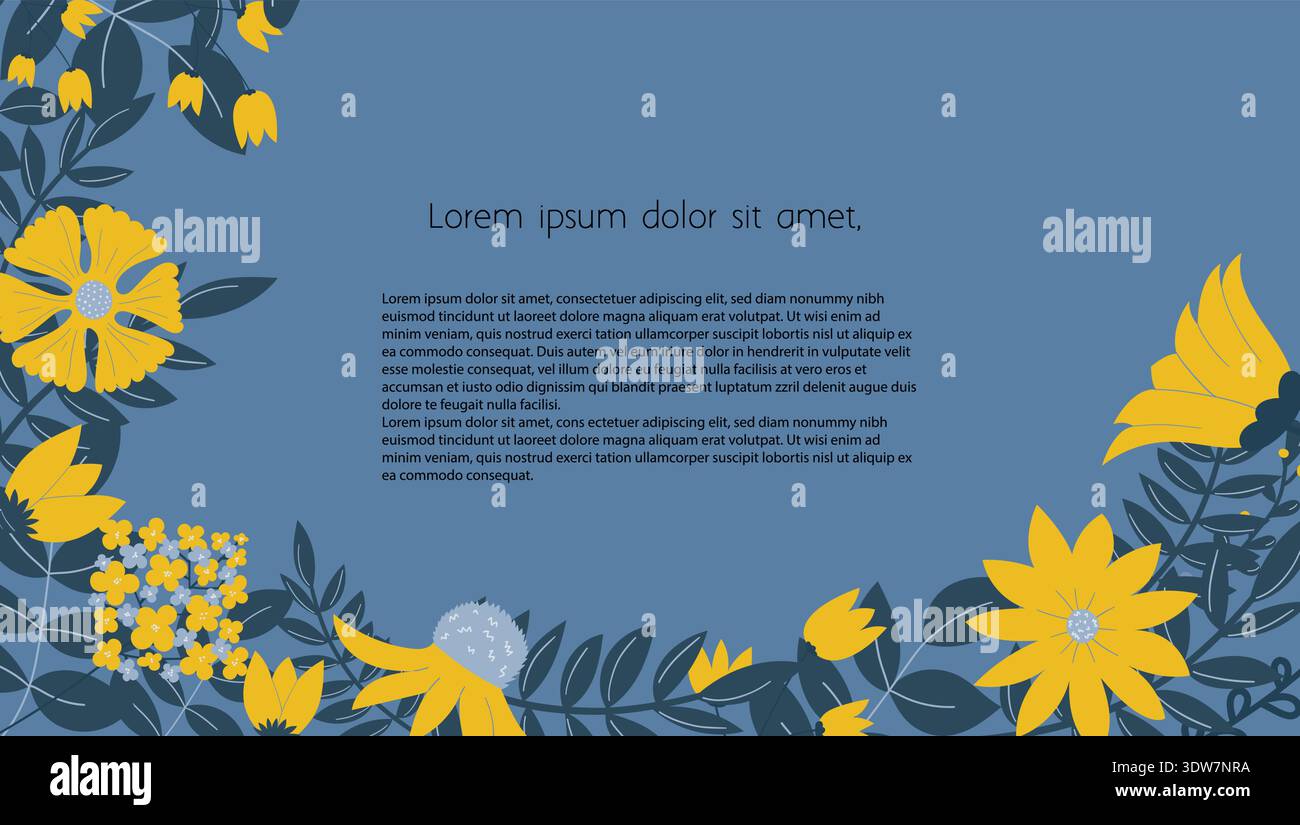 Modern floral banner template with elegant yellow blossoms on a midnight blue background. Stock Vector