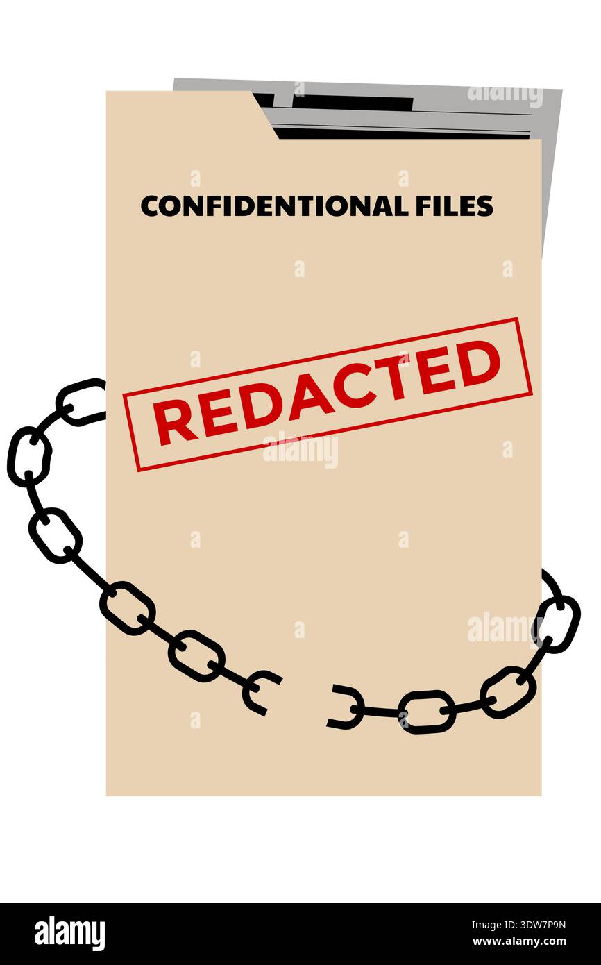 Confidential Files Folder with Redacted Stamp and Broken Chain, vector illustration Stock Vector