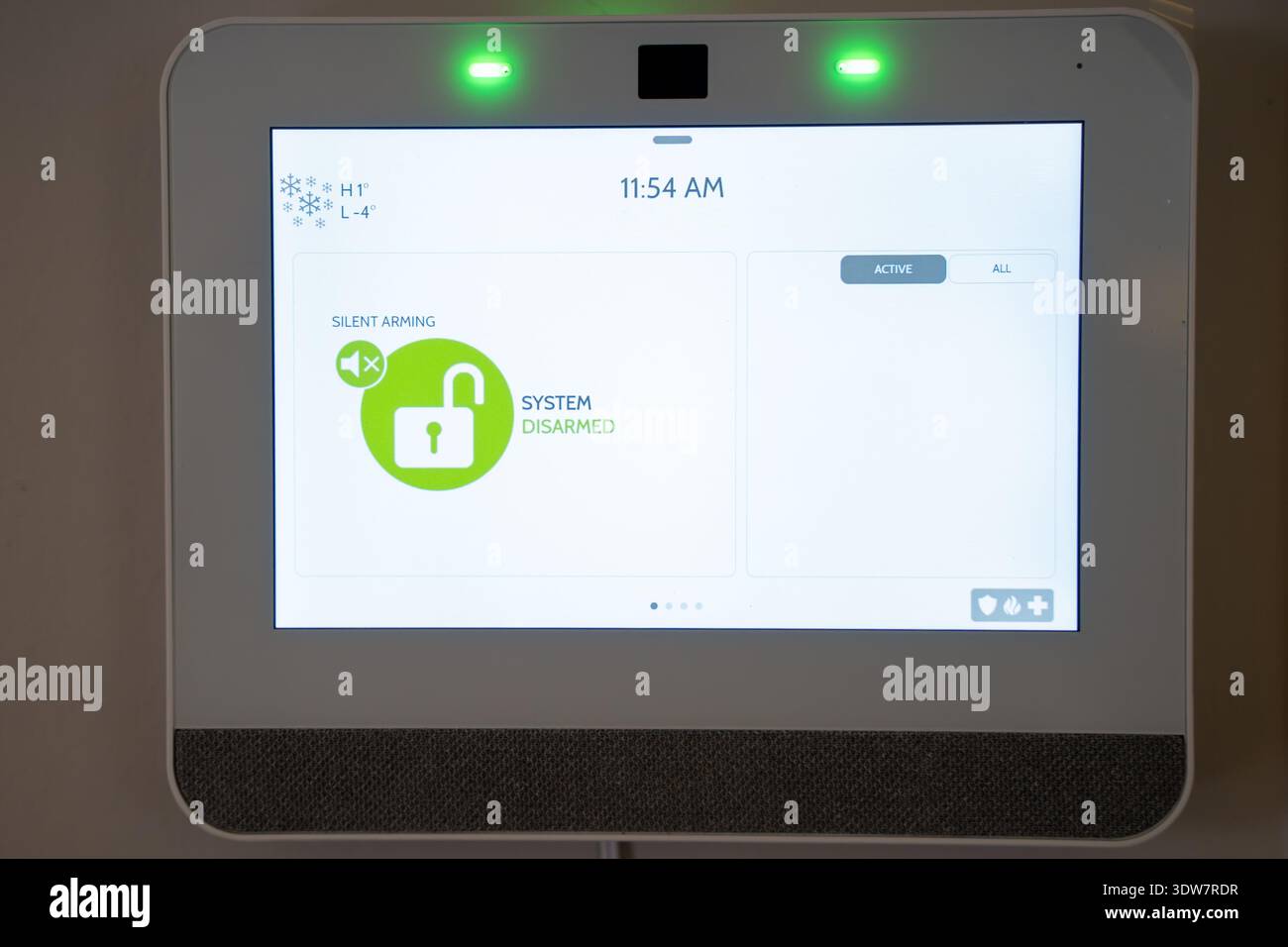 Close up of home security system control panel screen. Stock Photo