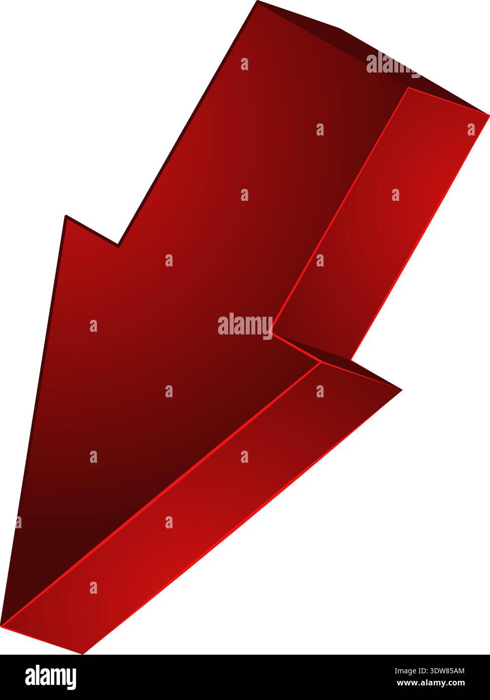 Decline symbol. Red 3d arrow down icon Stock Vector