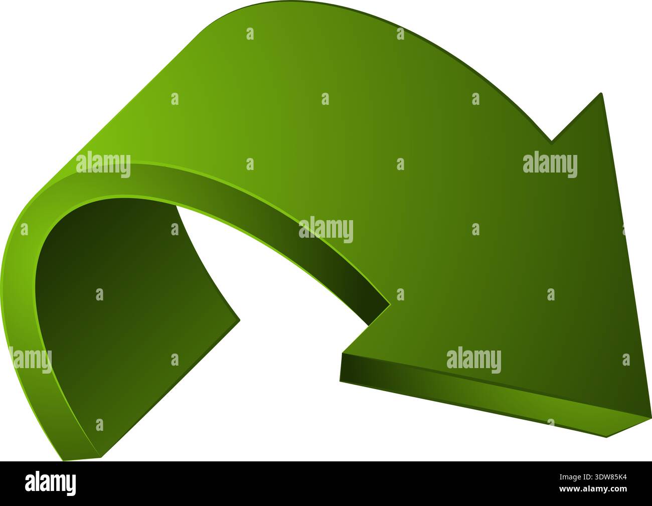 Bent round arrow. Loop down direction movement Stock Vector