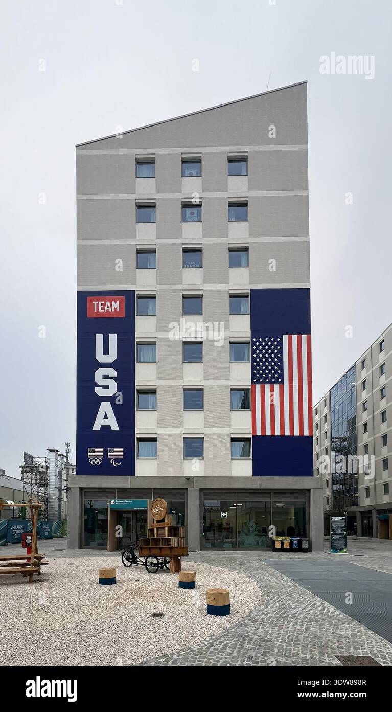 Milan, Italy - February 24, 2026: Team USA residential building with ...