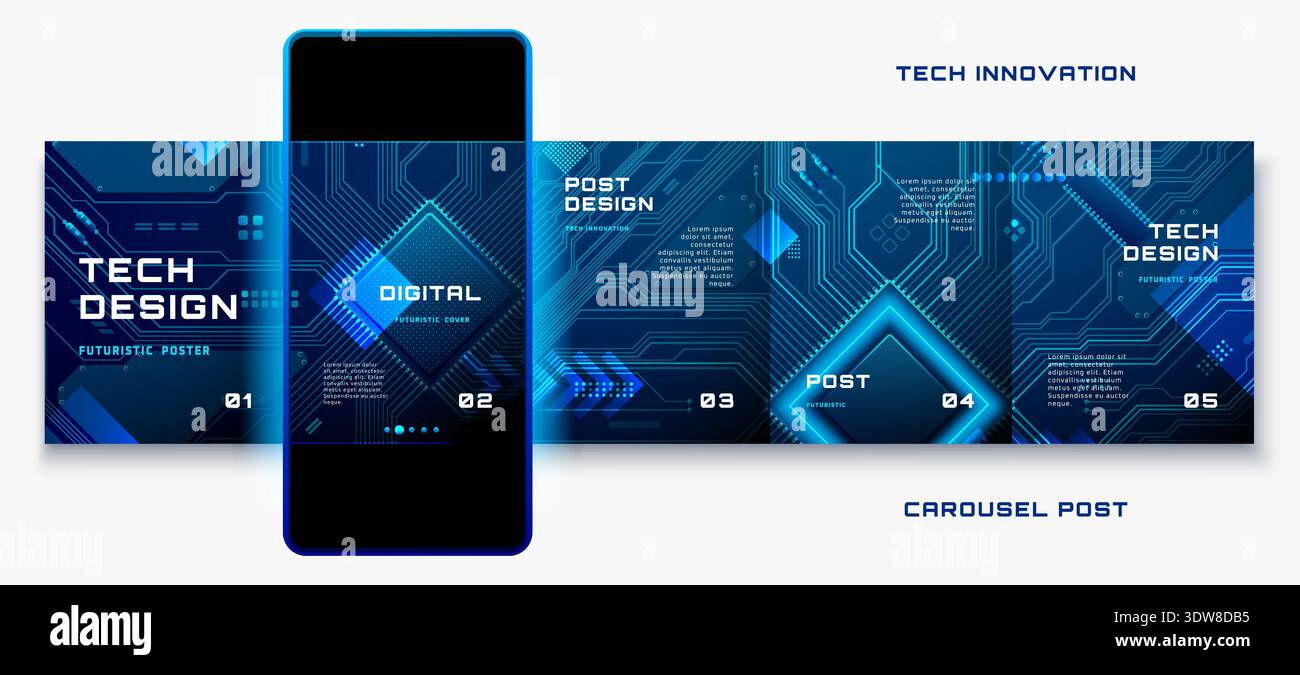 Tech circuit board background for AI carousel posts Stock Vector
