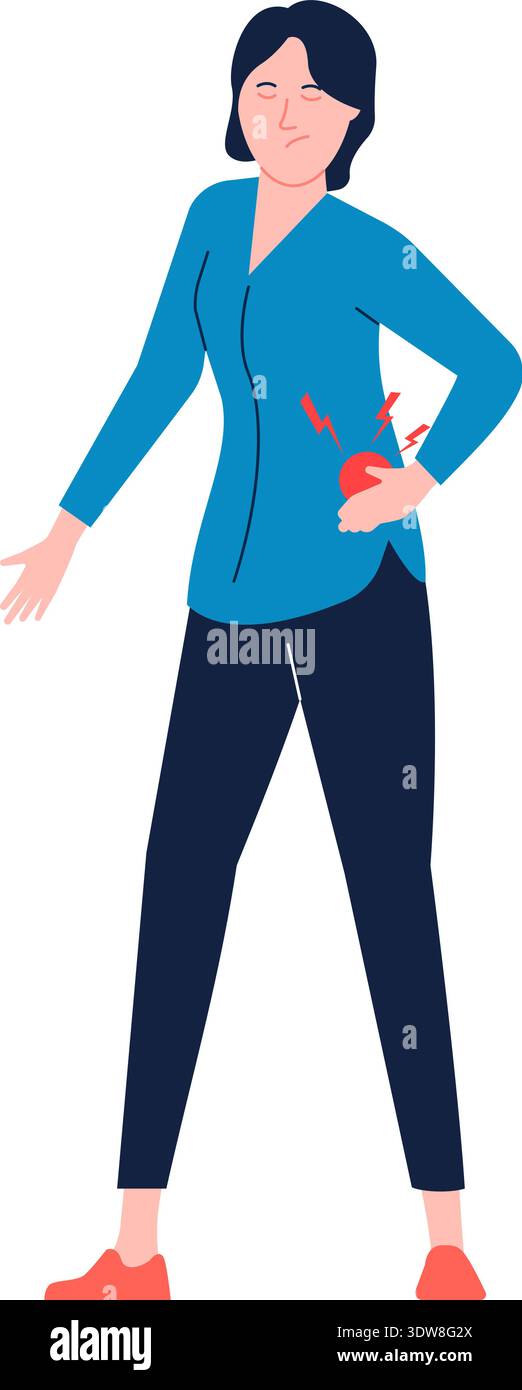 Flank pain. Woman suffering from sickness color icon Stock Vector Image ...