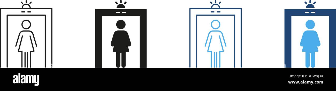 Female Security Checkpoint Icon Set. Airport Security Screening And ...