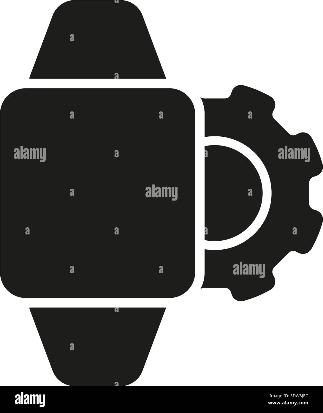 Smartwatch With Gear Solid Icon. Digital Configuration, Device Optimization, And Tech Customization Silhouette Symbol. Wearable Technology Settings Stock Vector