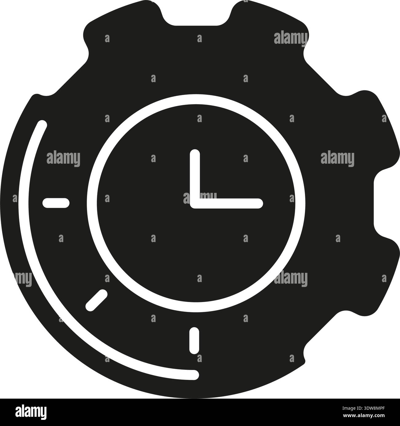 Gear With Clock Solid Icon. Time Management, Efficiency, And Productivity Enhancement Silhouette Symbol. Process Optimization And Workflow Automation Stock Vector