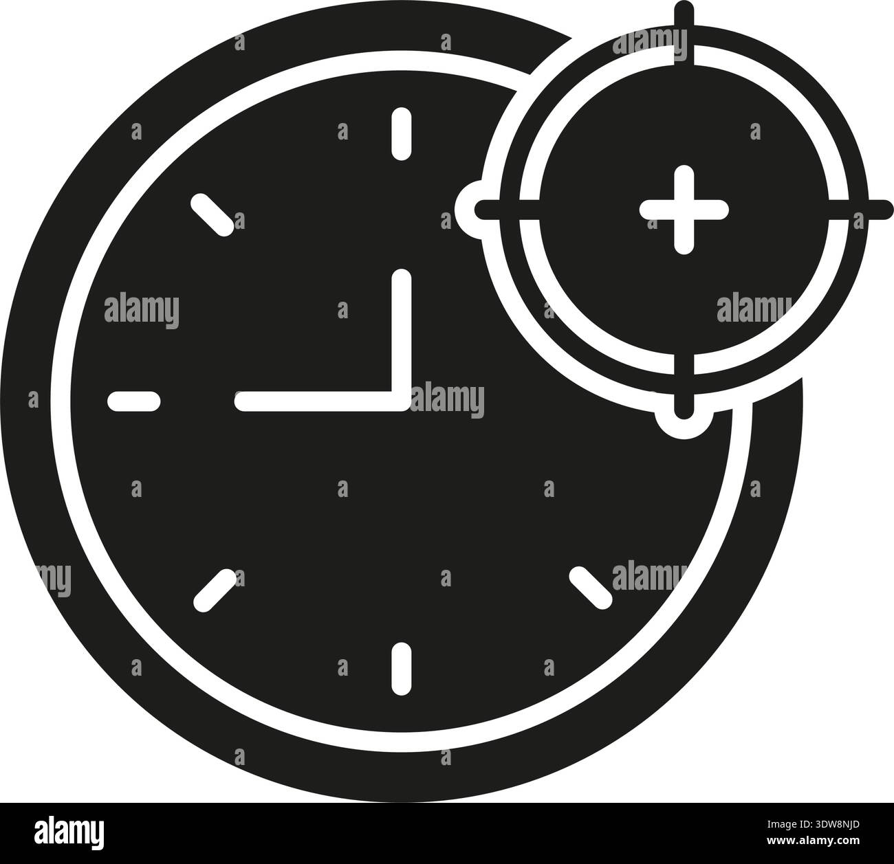 Clock With Target Solid Icon. Time Management, Precision, And Goal Setting Silhouette Symbol. Timely Decision-Making Focus. Isolated Vector Stock Vector