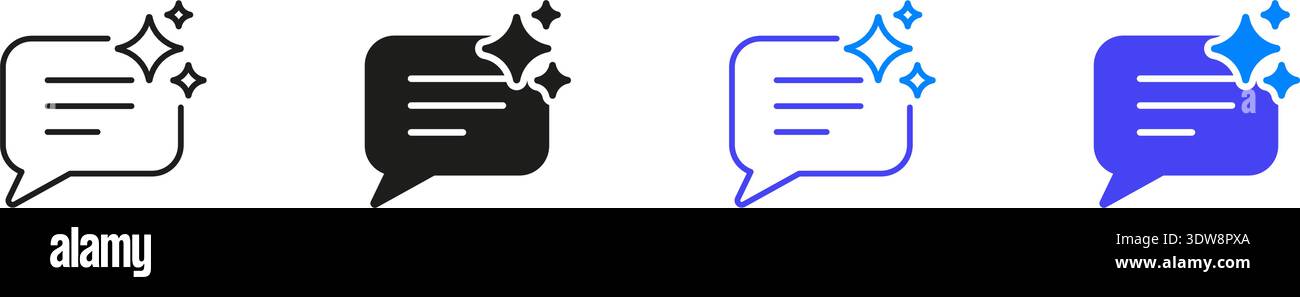 Speech Bubble With Sparkles Line And Solid Icon Set. AI Chat Assistant ...
