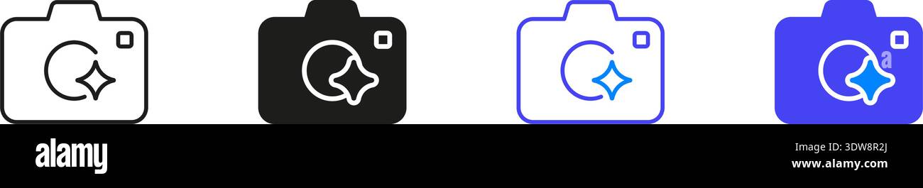 Camera with Sparkle Line And Solid Icon Set. Ai Camera Outline And ...