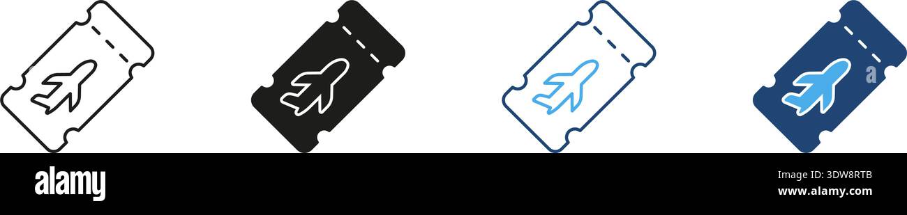 Airplane Ticket Icon Set. Travel Booking And Flight Reservation Symbol Collection. Aviation And Airline Ticketing Representation. Isolated Vector Stock Vector