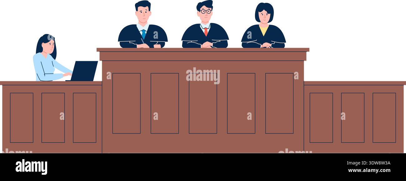 Judges bench on trial. Legal process color illustration Stock Vector ...