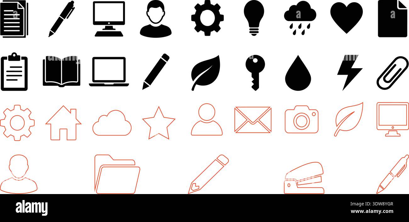 Office, Education and Web Interface Icons Set Vector Illustration Stock Vector