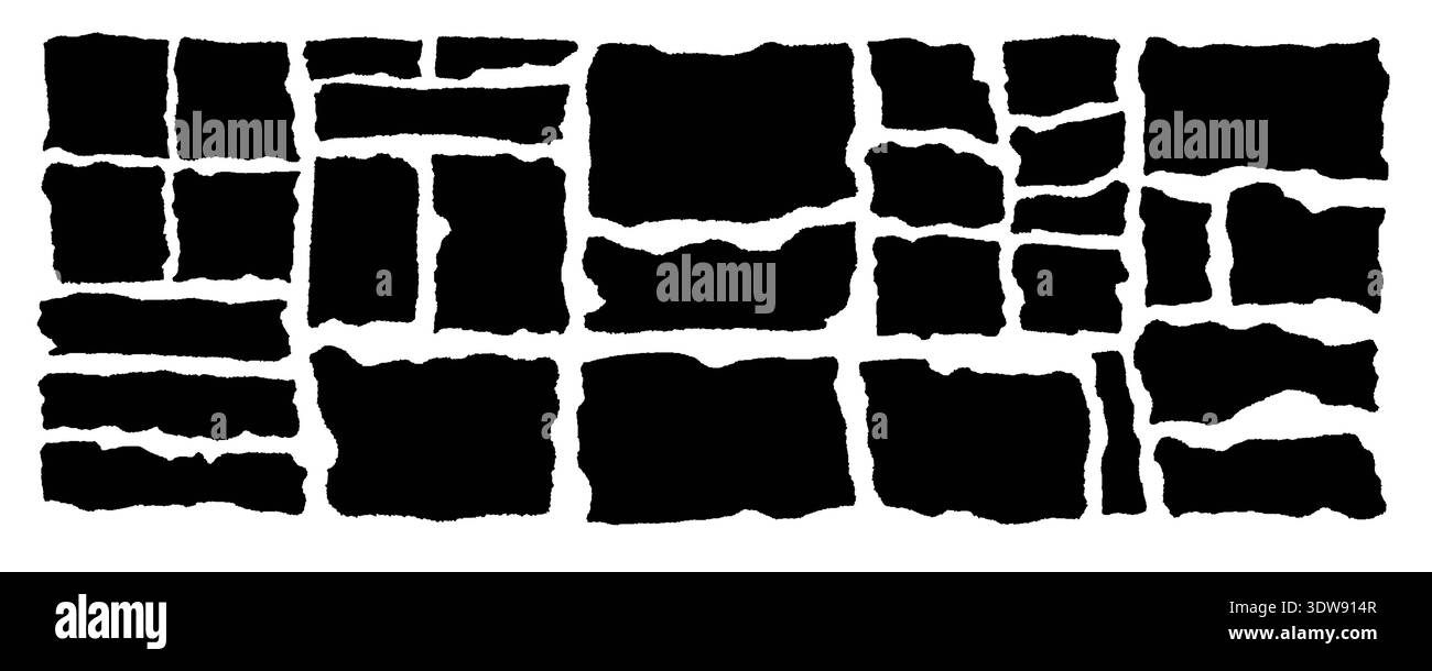 Paper Ripped Rectangle Torn paper pieces set. Black rectangle frames with jagged edges. Ripped ...
