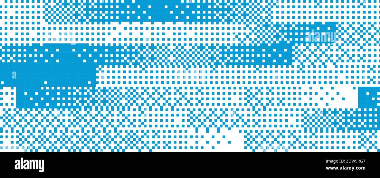 Pixelated bitmap pattern background. Blue rectangle dither texture. Abstract 8 bit screen pattern. Arcade video game wallpaper. Retro pixel art backdrop. Vector dissolving raster effect overlay Stock Vector