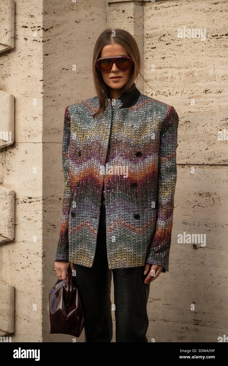 Nina Sandbech arriving at Milan Fashionweek AW 2026 at the Missoni Fashionshow Stock Photo