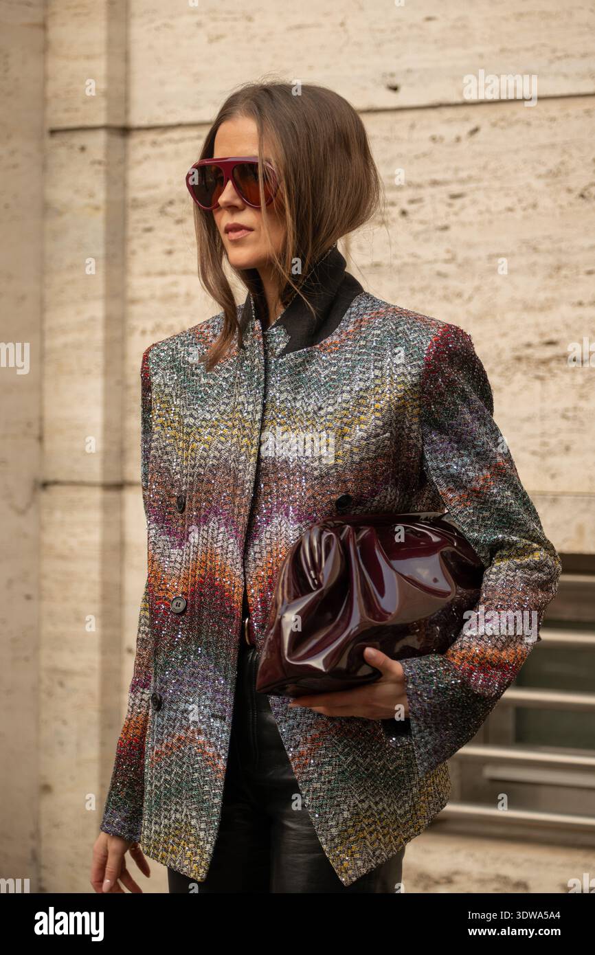 Nina Sandbech arriving at Milan Fashionweek AW 2026 at the Missoni Fashionshow Stock Photo