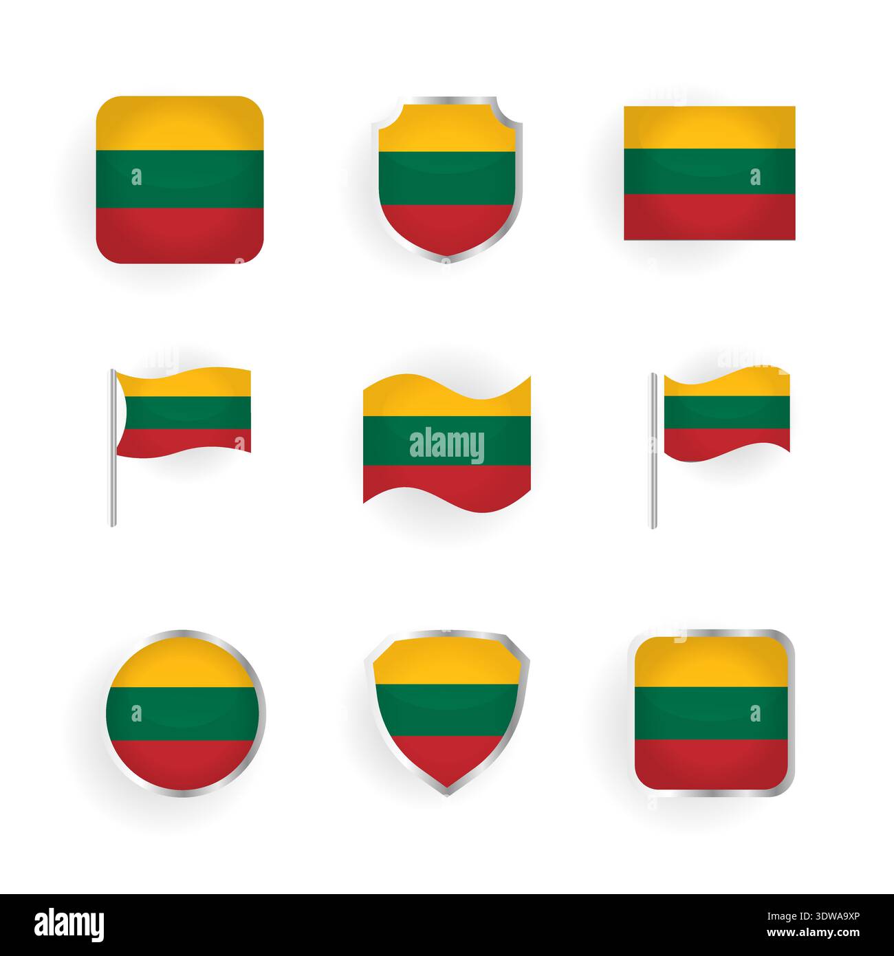 Lithuania Flag Icons Set, can be used for business designs, presentation designs or any suitable designs. Stock Vector
