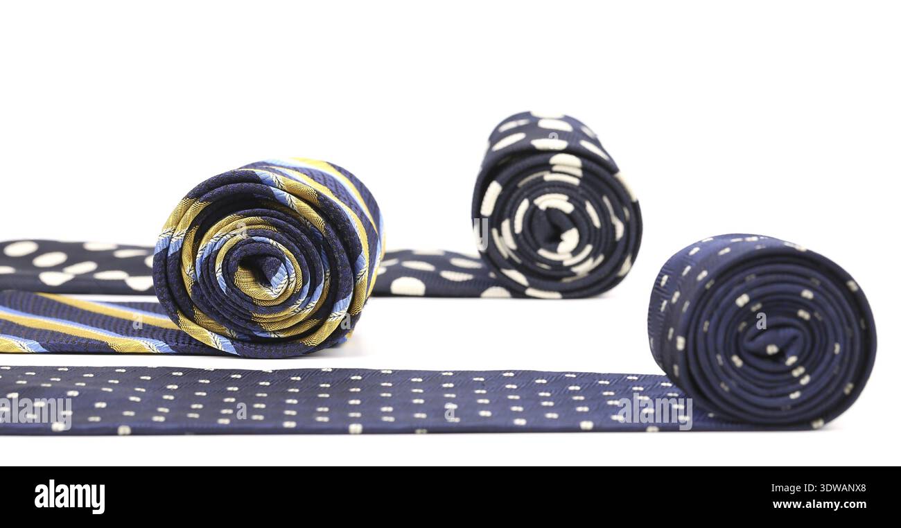Bright rolled ties isolated on a white background Stock Photo