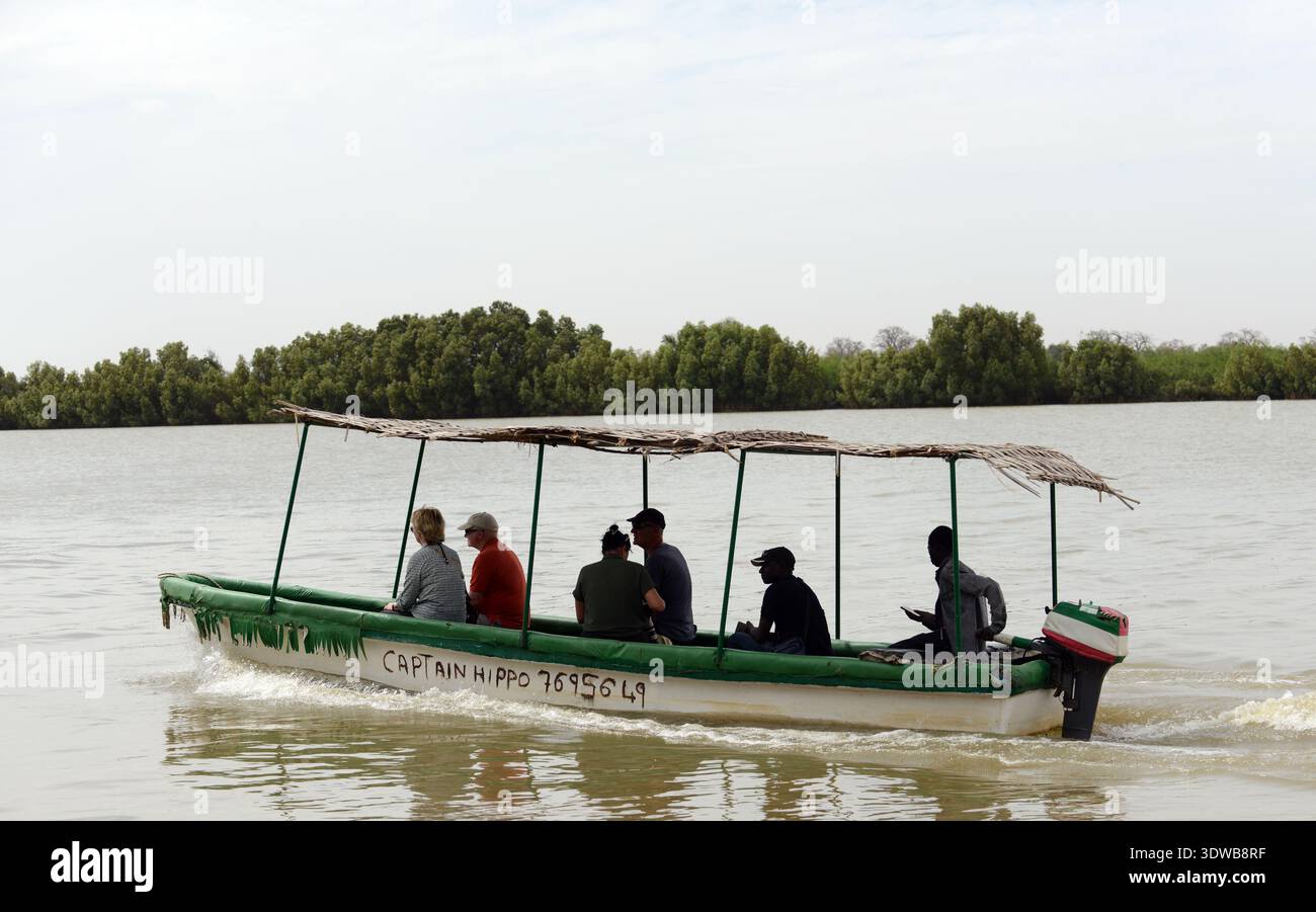 Tourist on a nature tour at the River Gambia National Park, The Gambia. Stock Photo