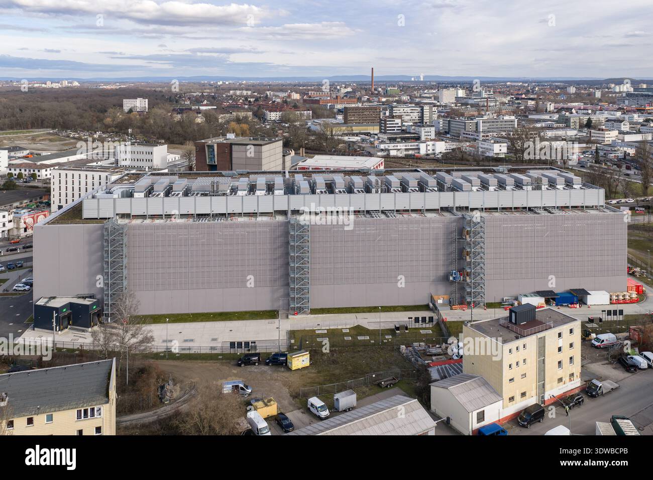 Aerial view of the Iron Mountain Data Center, a colossal structure with ...