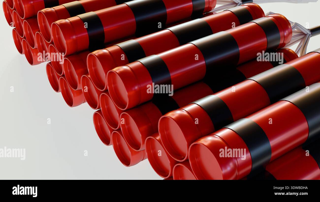 Mini Dynamite Explosives 3D render of bundled red dynamite sticks with black tape and white ...